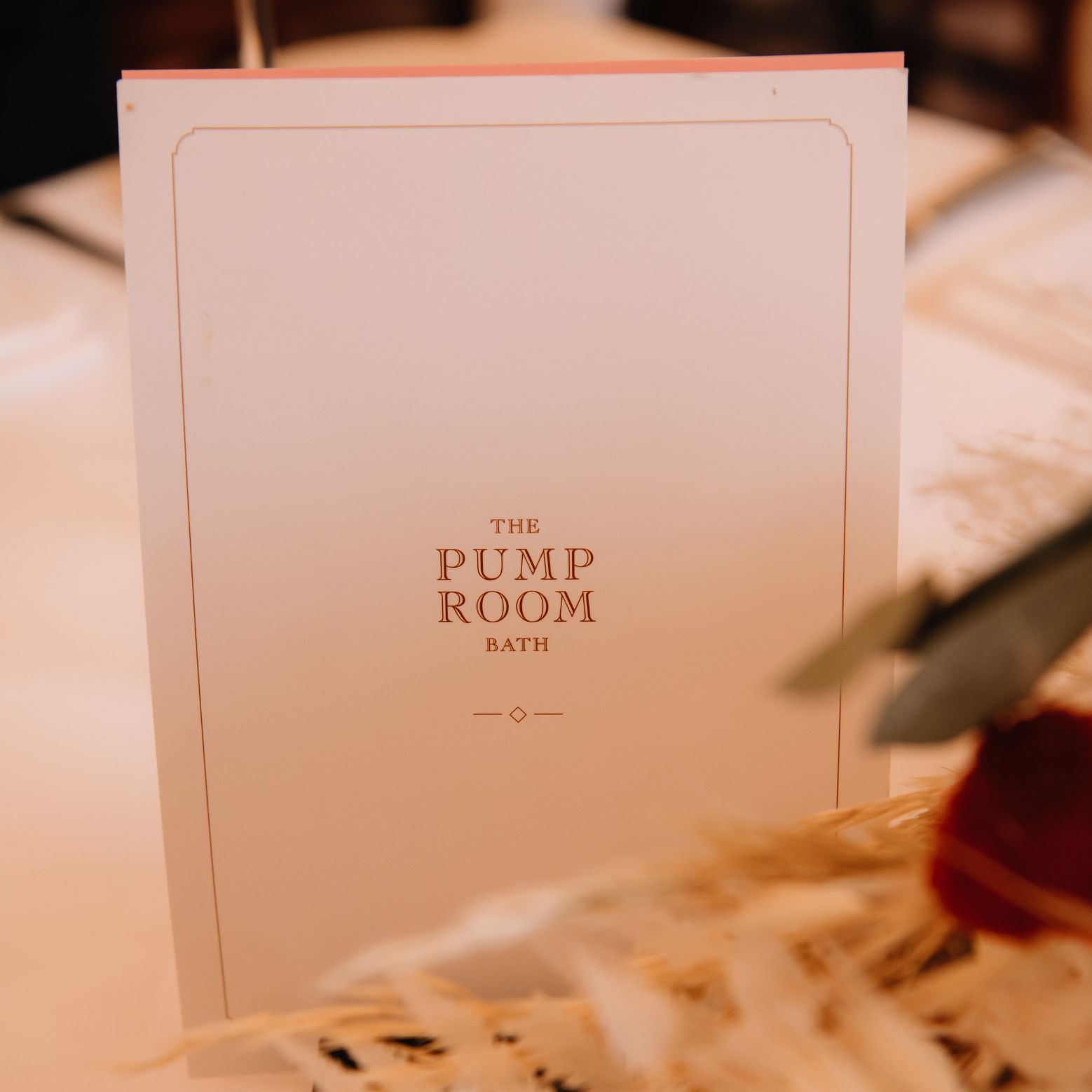 A close up of a white card titled 