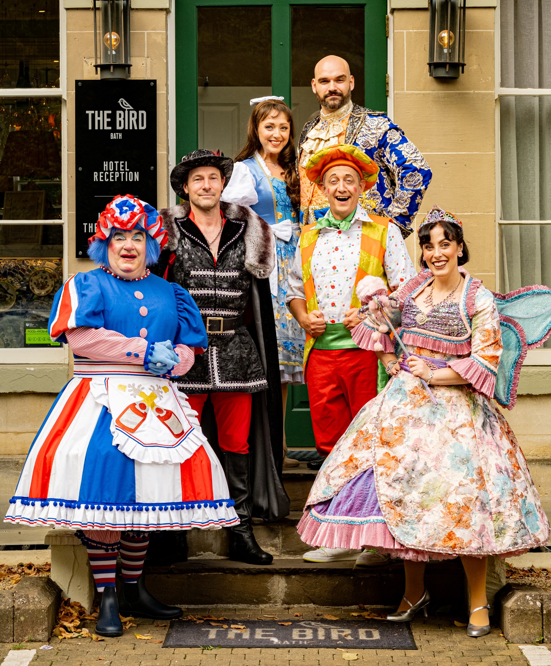 The cast of Beauty and the Beast outside one of Bath's most iconic hotels, Dukes
