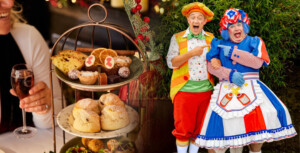 Afternoon Tea at the Pump Room with some of the stars of pantomime, Beauty and the Beast, at the Theatre Royal Bath.